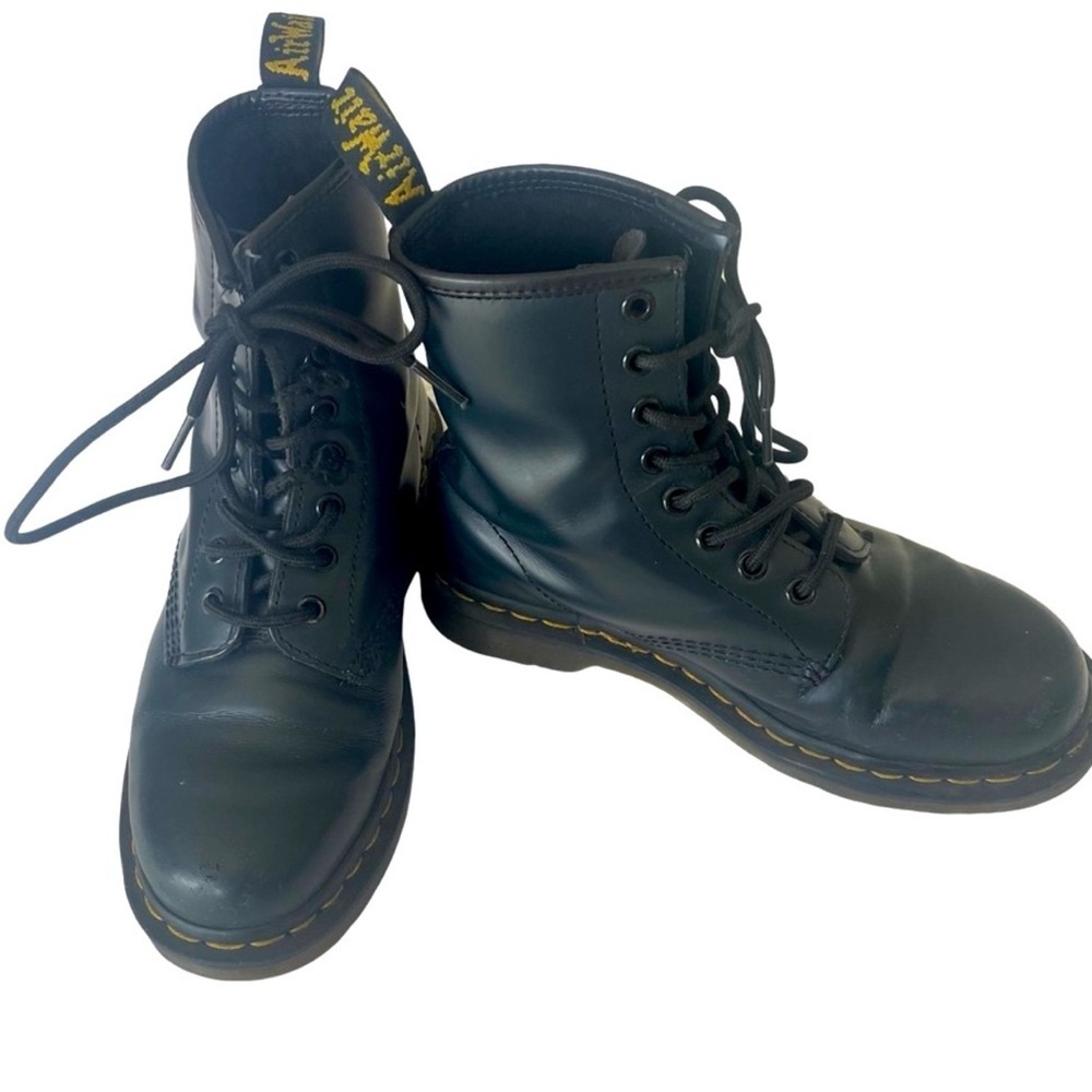 DR. MARTENS Leather Navy Combat Moto Lace Up Boots. Size 5
